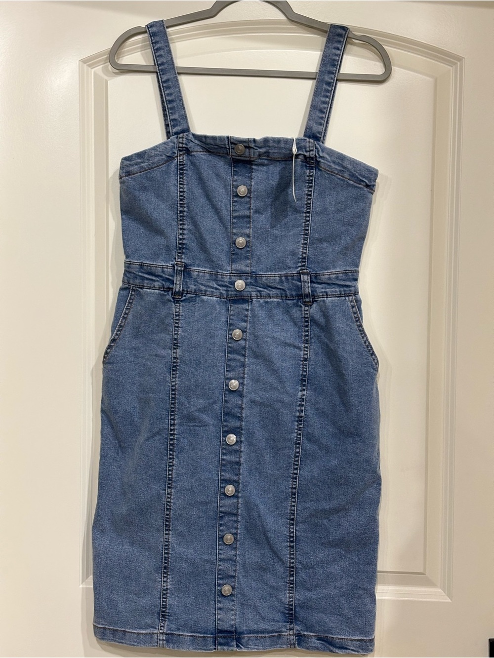 Active USA Denim Overall Dress in Blue with pockets